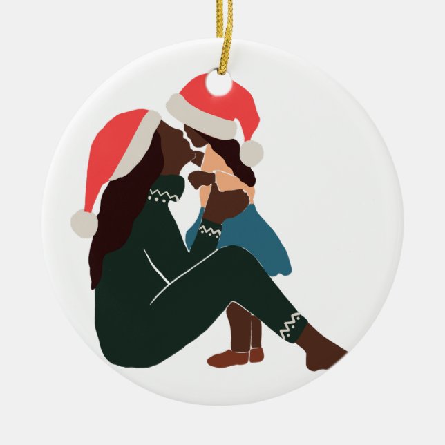 Adorno De Cerámica Navidades de madres e hijas negras (Frente)