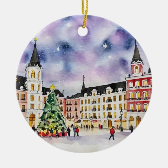 Adorno De Cerámica Navidades de Madrid España acuarela (Frente)