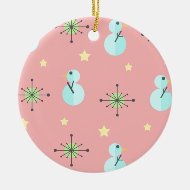 Adorno De Cerámica Navidades de medio siglo ventilaron a Snowmen (Frente)