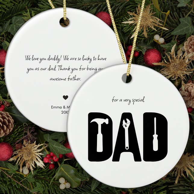 Adorno De Cerámica Navidades de mensajes personalizados de papá muy e (Add your own message to make a very special keepsake ornament for Dad!)