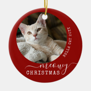 Adorno De Cerámica Navidades de Meowy Fotografía de Gato Personaliza