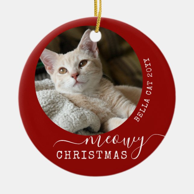 Adorno De Cerámica Navidades de Meowy Fotografía de Gato Personalizad (Frente)