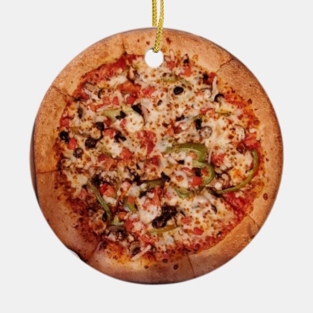 Adorno De Cerámica Navidades de Merry Crustmas Deep Dish Pizza (Frente)