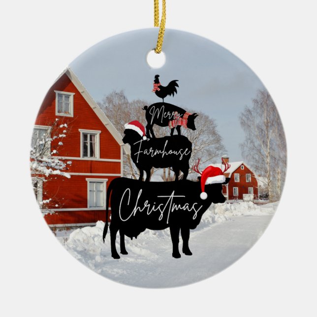 Adorno De Cerámica Navidades de Merry Farmhouse, animales de granja (Frente)