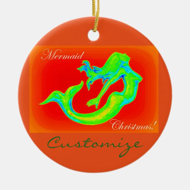 Adorno De Cerámica Navidades de Merry Mermaid personalizados (Frente)