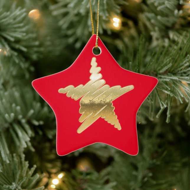Adorno De Cerámica Navidades de moda estrella del oro metálico rojo (Árbol)