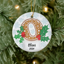 Adorno De Cerámica Navidades de monograma de nombre personalizado o c