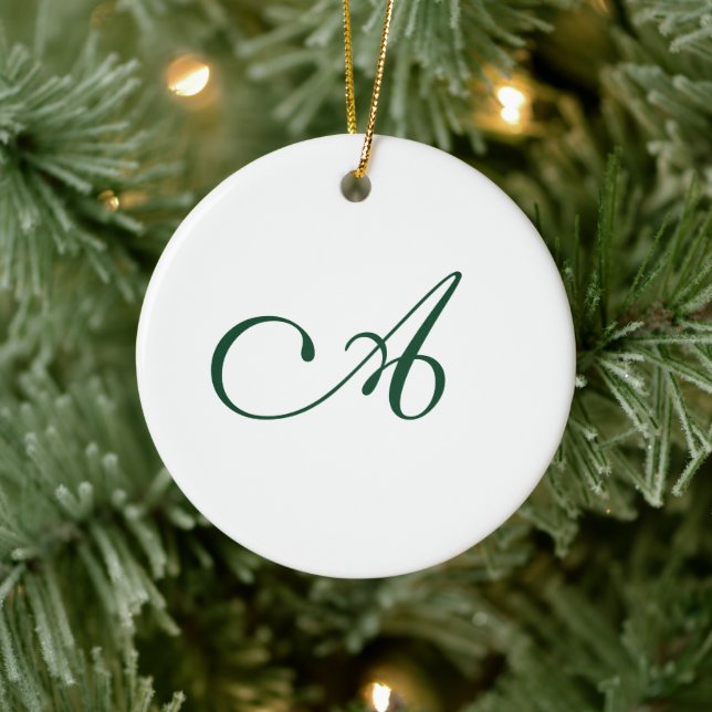 Adorno De Cerámica Navidades de Monograma Green Elegant Script (Árbol)
