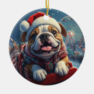 Adorno De Cerámica Navidades de montaña rusa de bulldog