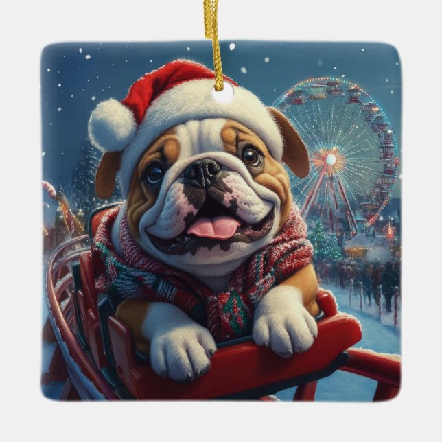 Adorno De Cerámica Navidades de montaña rusa de bulldog (Anverso)