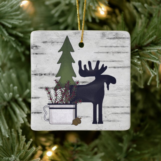 Adorno De Cerámica Navidades de Moose Birch, un país ruso personaliza (Árbol)