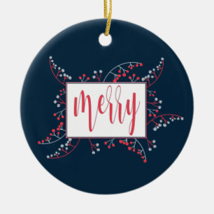 Adorno De Cerámica Navidades de moras azules rojas con mensaje modern