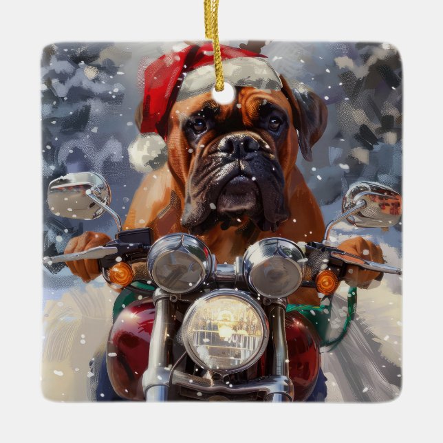 Adorno De Cerámica Navidades de motocicleta Bullmastiff (Anverso)