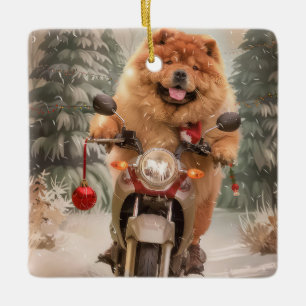 Adorno De Cerámica Navidades de motocicleta Chow Chow Dog Riding