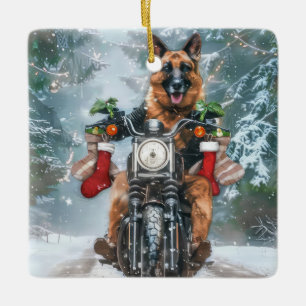 Adorno De Cerámica Navidades de motocicleta de Pastor Alemán