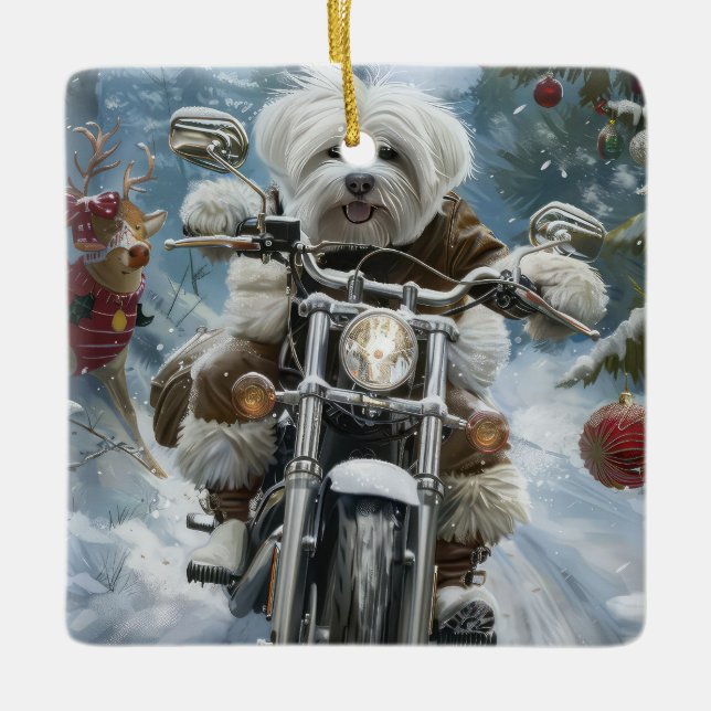 Adorno De Cerámica Navidades de motocicletas Coton De Tulear (Anverso)