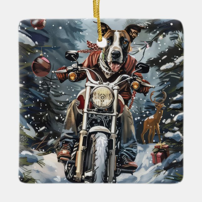Adorno De Cerámica Navidades de motocicletas Great Dane Dog Riding (Anverso)