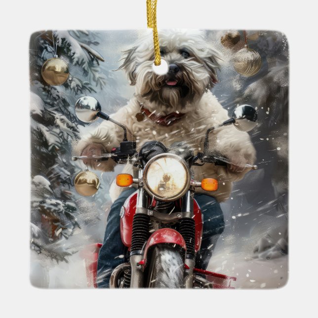 Adorno De Cerámica Navidades de motociclismo de perros de La Habana (Anverso)