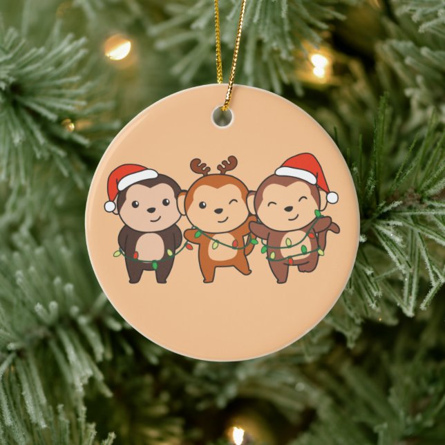 Adorno De Cerámica Navidades de Navidades de monos Animales Cute Mono (Árbol)