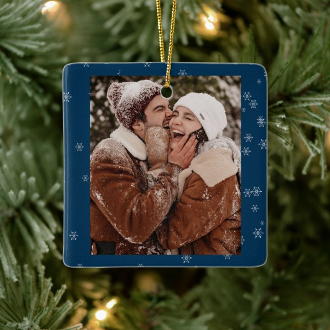 Adorno De Cerámica Navidades de Nieve Azul PERSONALIZADO Feliz Pareja (Árbol)