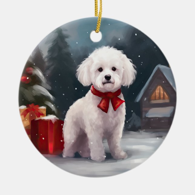Adorno De Cerámica Navidades de Nieve de Bichon Frise Dog (Frente)