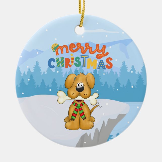 Adorno De Cerámica Navidades De Nieve De Cachorro Cutáneo  De Nieve D (Frente)