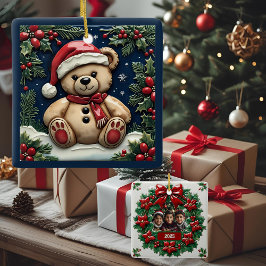 Adorno De Cerámica Navidades de nieve osos Personalizable
