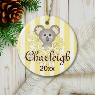 Adorno De Cerámica Navidades de niños de Koala con tira amarilla