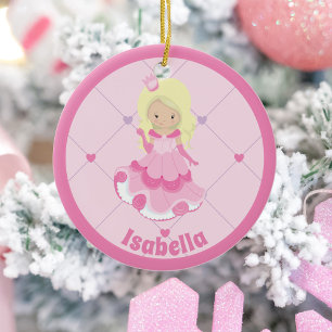 Adorno De Cerámica Navidades de niños Personalizados princesas rosada