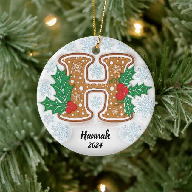 Adorno De Cerámica Navidades de nombre personalizado de la letra H (Árbol)