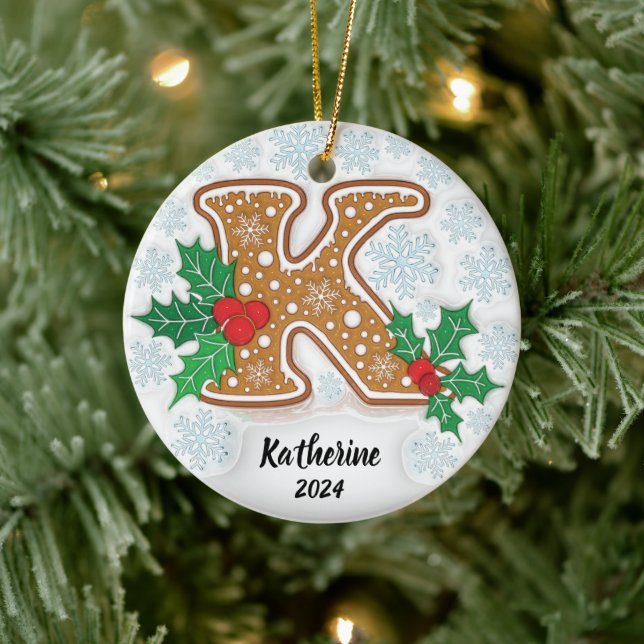 Adorno De Cerámica Navidades de nombre personalizado de letra K (Árbol)