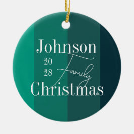 Adorno De Cerámica Navidades de nombres de familia de franjas verdes 
