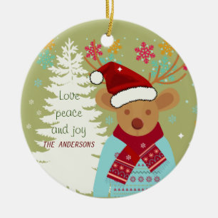 Adorno De Cerámica Navidades de nombres de familia de renos de nariz