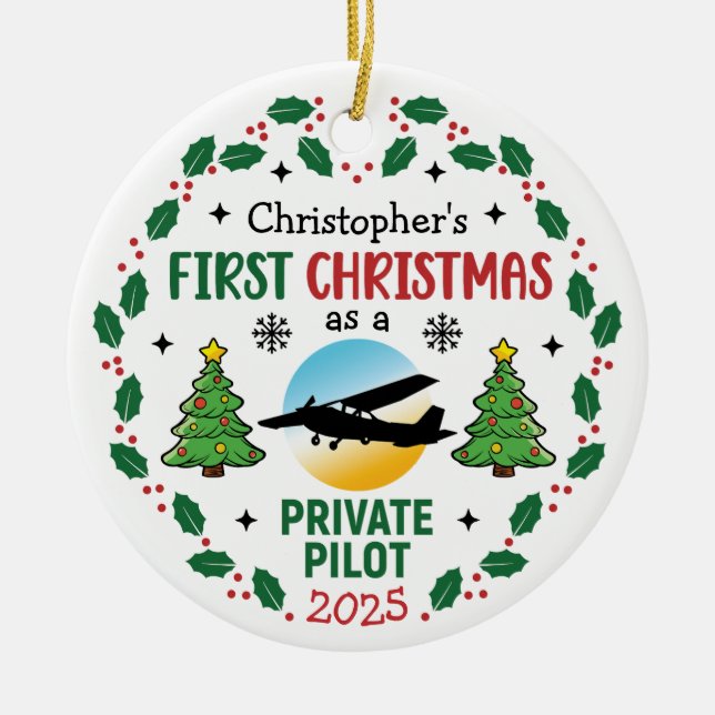 Adorno De Cerámica Navidades de nombres personalizados del piloto pri (Frente)