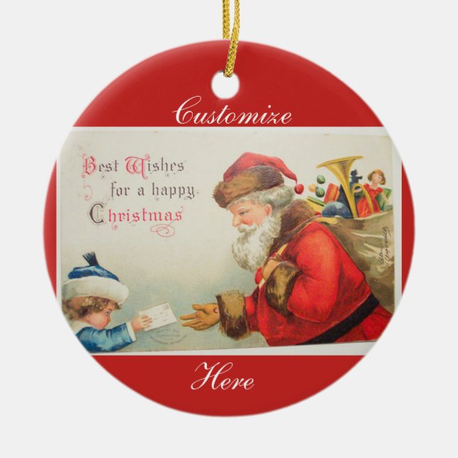 Adorno De Cerámica Navidades de nostalgia de Santa y los niños (Frente)