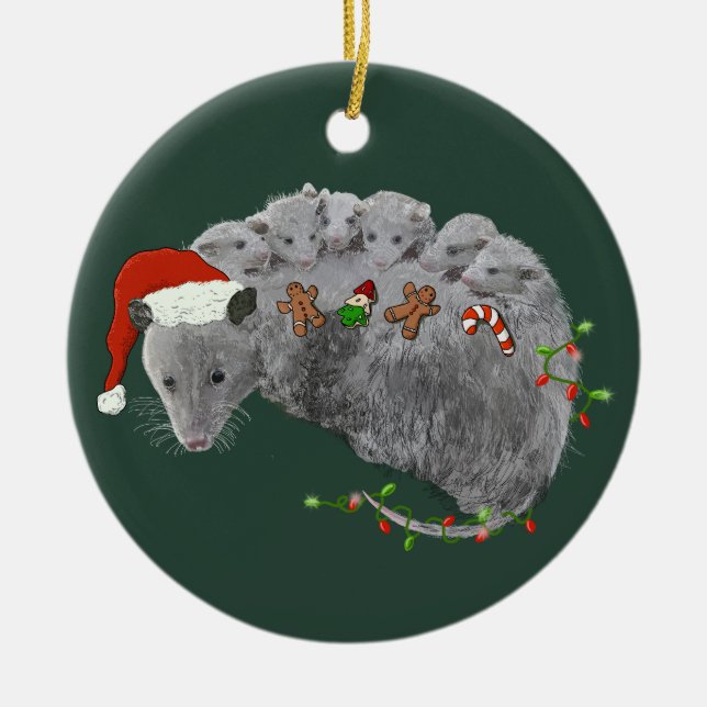 Adorno De Cerámica Navidades de Opossum: Bebés envueltos en luces (Frente)