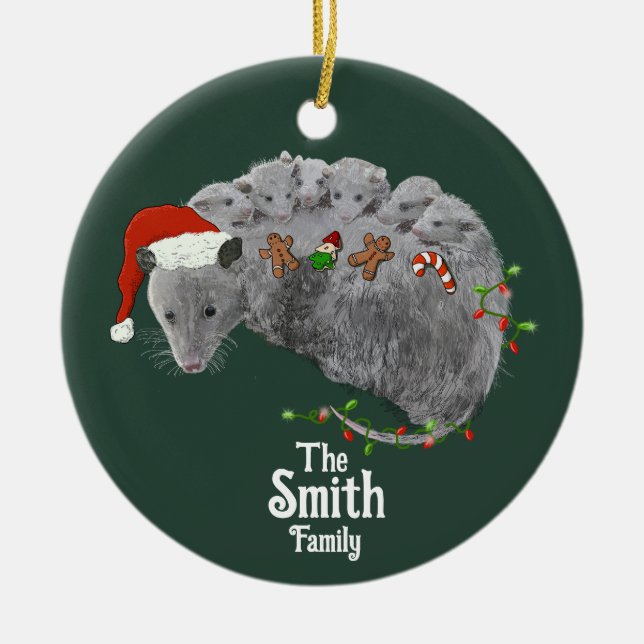 Adorno De Cerámica Navidades de Opossum: Bebés envueltos en luces (Frente)