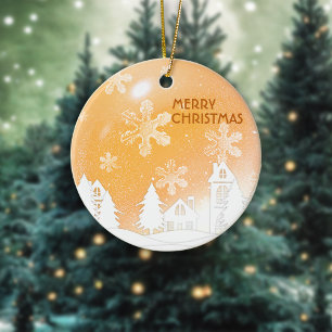 Adorno De Cerámica Navidades de oro Casa Blanca Nieve Feliz Año Nuevo