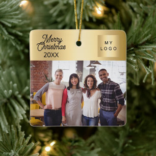 Adorno De Cerámica Navidades de oro con logotipo de negocios