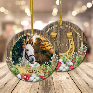 Adorno De Cerámica Navidades de oro con marco de madera para fotos de