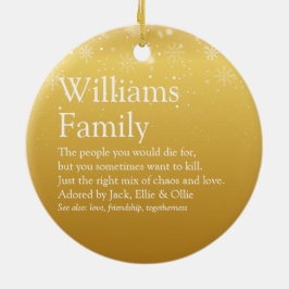 Adorno De Cerámica Navidades de oro de definición familiar con copos 
