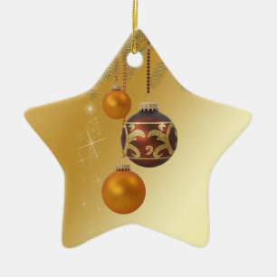 Adorno De Cerámica Navidades de oro elegantes