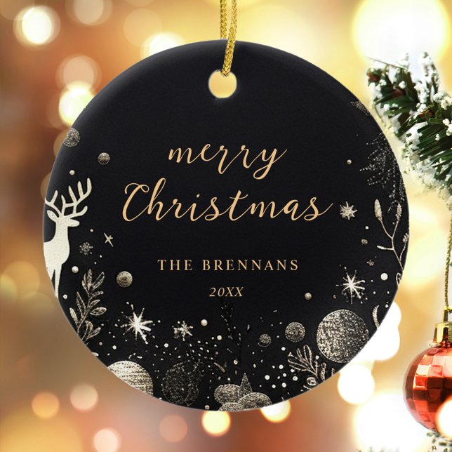 Adorno De Cerámica Navidades de Oro Negro Elegante Festividad Única (Black Gold Christmas Modern Elegant Festive Unique Ceramic Ornament)