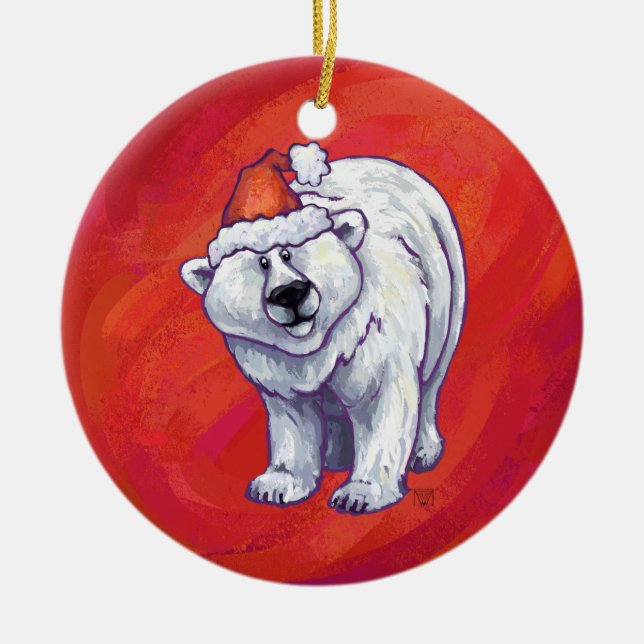 Adorno De Cerámica Navidades De Oso Polar En Rojo (Frente)