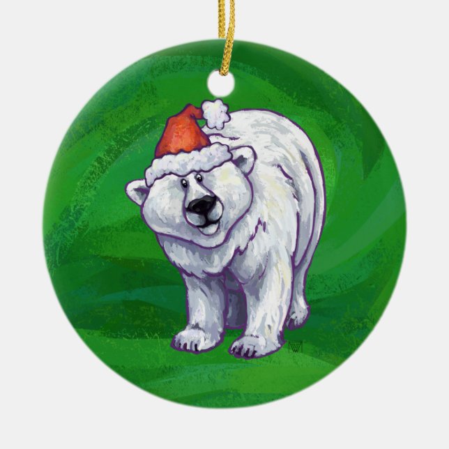 Adorno De Cerámica Navidades De Oso Polar En Verde (Frente)