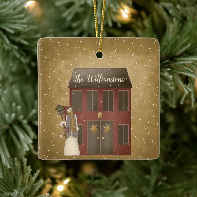 Adorno De Cerámica Navidades de país primitivo Nombre personalizado d (Árbol)