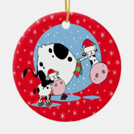 Adorno De Cerámica Navidades De País Vacas Con Sombrero Santa