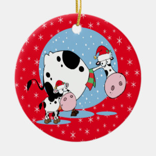 Adorno De Cerámica Navidades De País Vacas Con Sombrero Santa