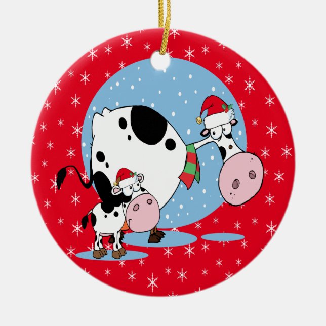 Adorno De Cerámica Navidades De País Vacas Con Sombrero Santa (Frente)