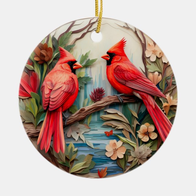 Adorno De Cerámica Navidades de pájaro cardenales rojos personalizado (Frente)
